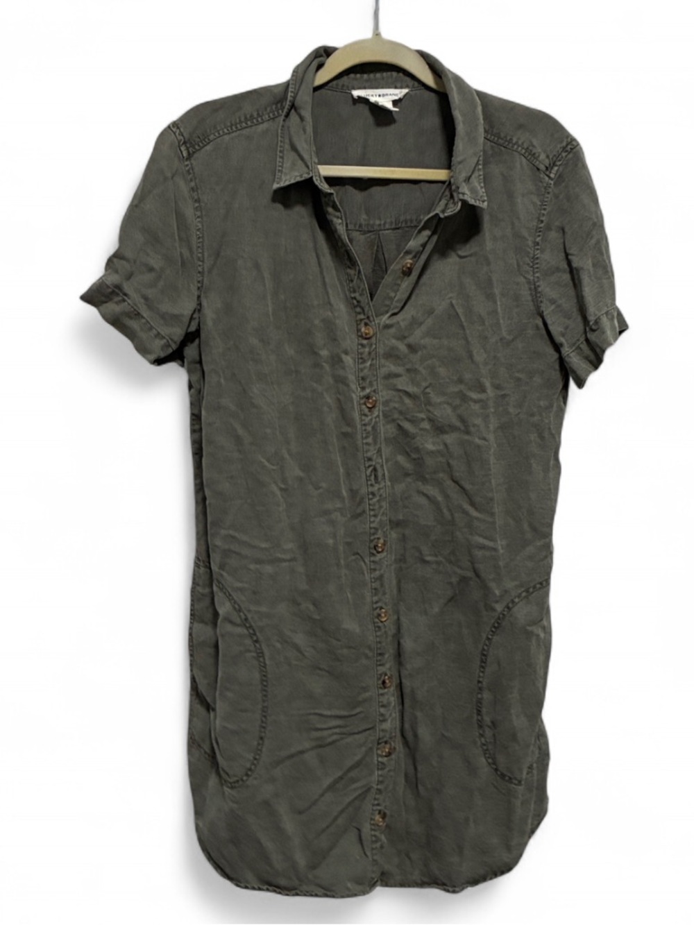 Lucky Brand Gray Linen Blend Short-Sleeve Button Down Shirt Dress